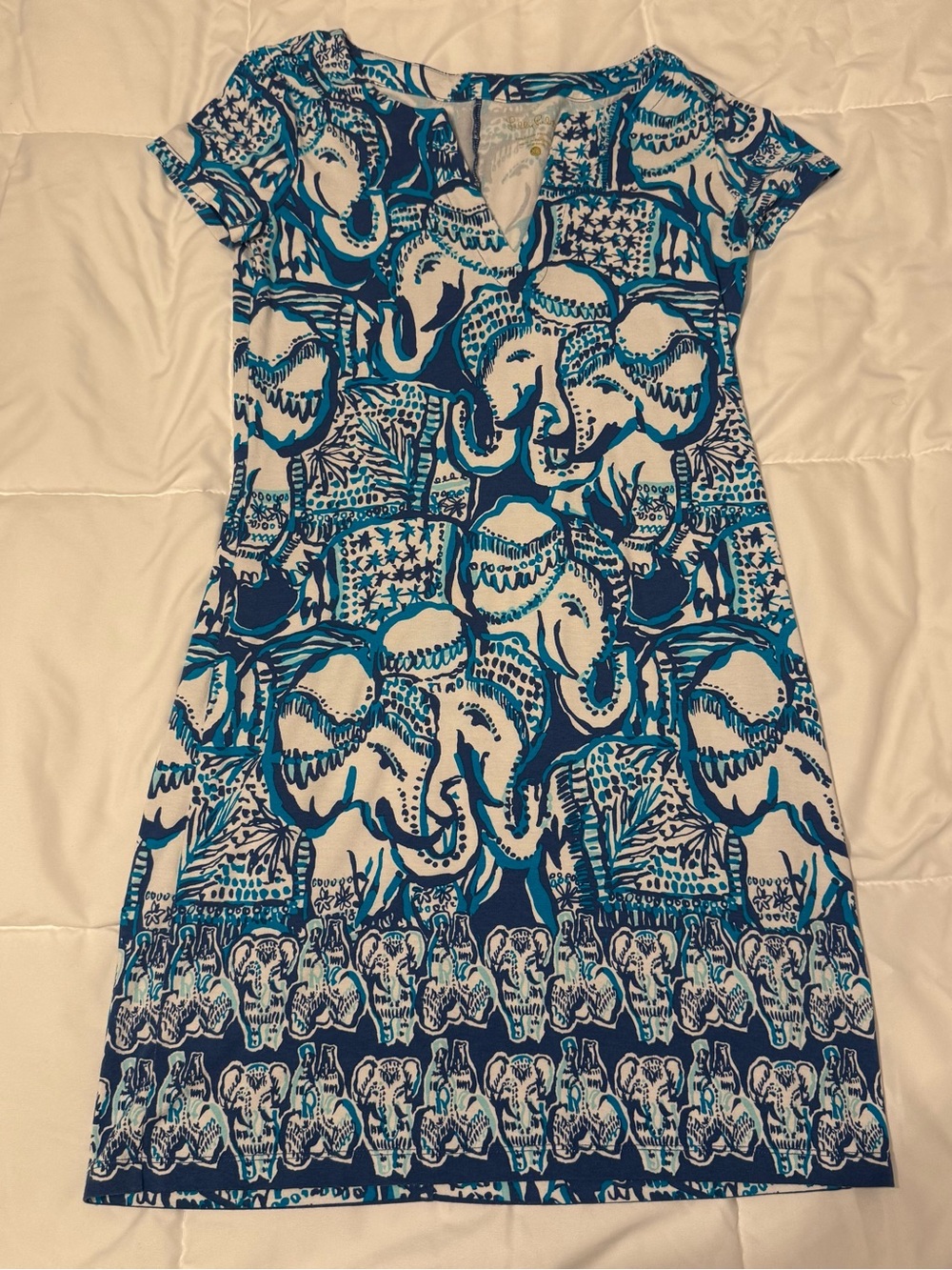 Lilly Pulitzer Sophiletta Elephant Cotton Blue and White Elephant Dress Size XS